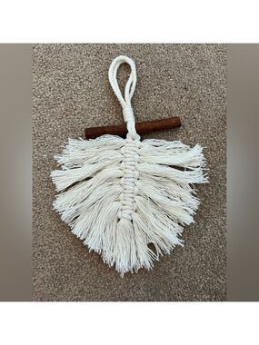 Handcrafted Cream Macrame Leaf | Feather Ornament